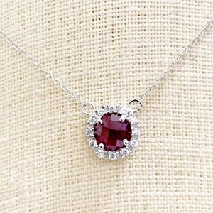 925 Sterling Silver Red CZ Round Chain Neck 18”